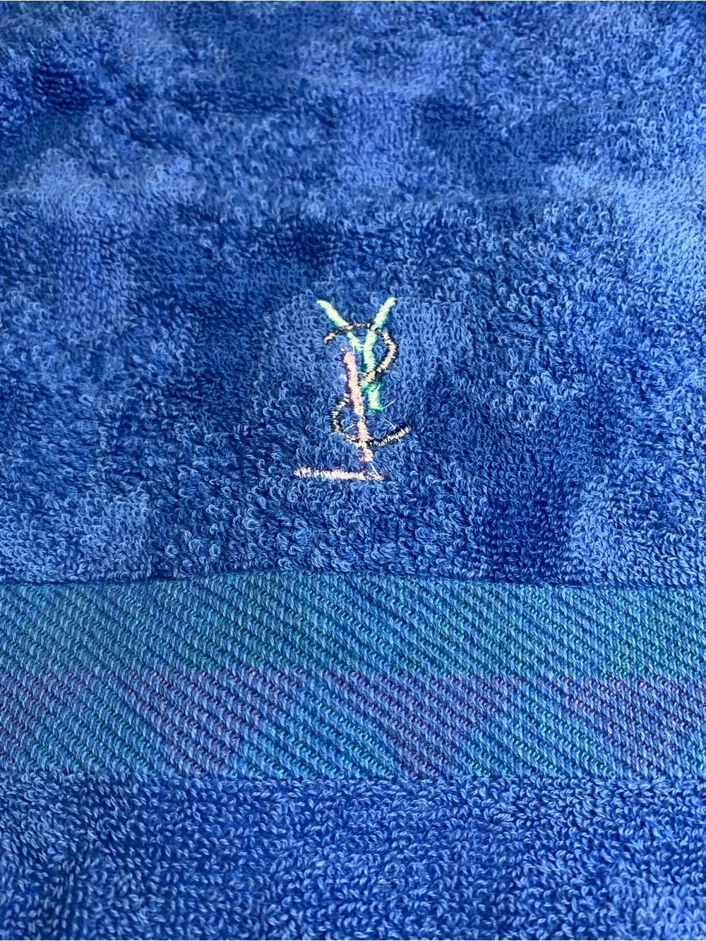 Yves Saint Laurent Blue Towel with Teal, Pink & Black Accents